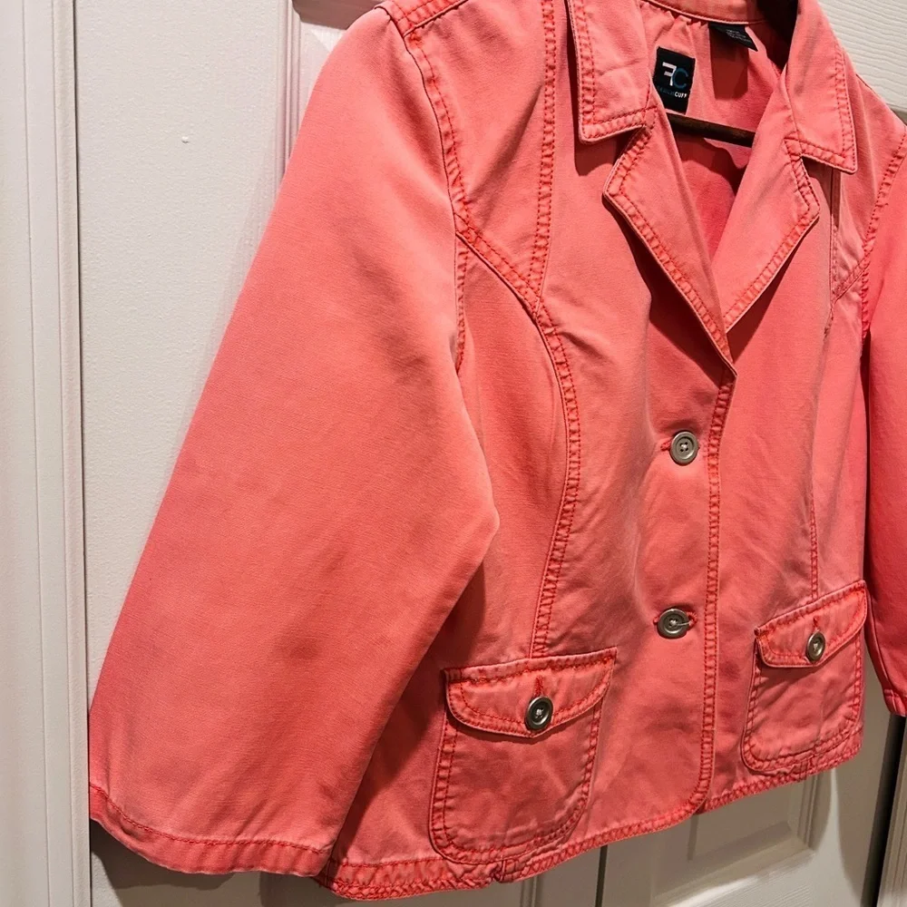 🌸 French Cuff Coral Cotton Blazer Jacket | Women’s Medium